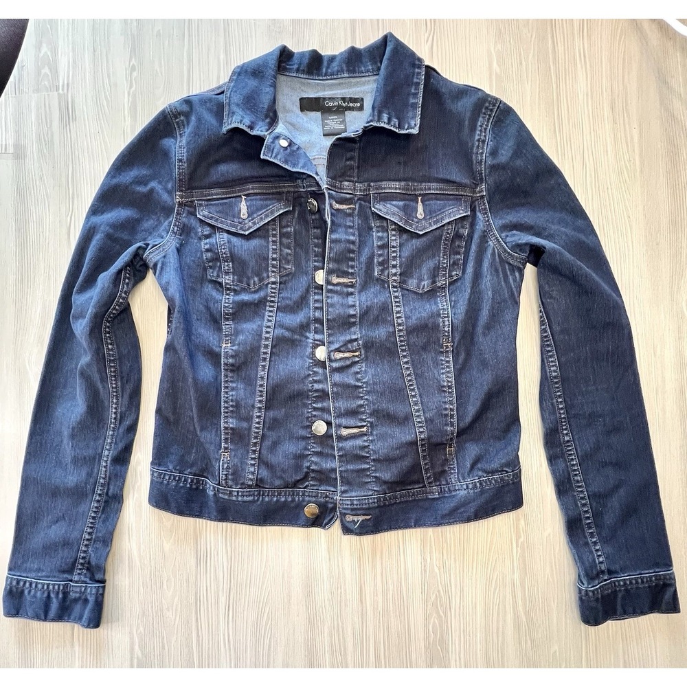Calvin Klein Woman's Dark Stretchy Denim Jacket Size Small